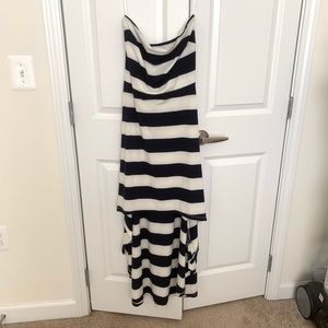 Navy and Cream strapless striped Hi-Low dress